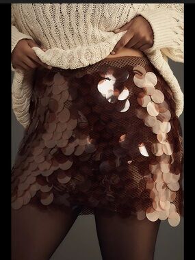 Anthropologie l NWT Maeve Large Sequin Mini Skirt Size 12 Cocoa